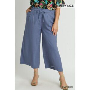 Umgee Blue Wide Leg Jumpsuit High-Waisted Cropped